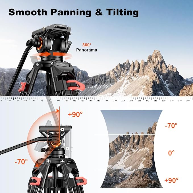 COMAN 74.4" Video Tripod, Heavy Duty Camera Tripod