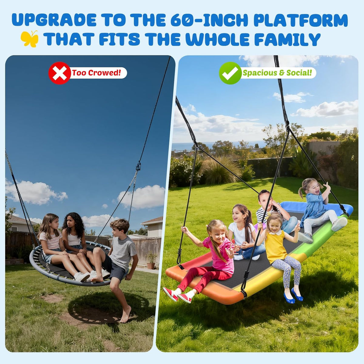 Trekassy 60" Skycurve Platform Tree Swing - 700lb Capacity for Kids & Adults | Rainbow Design