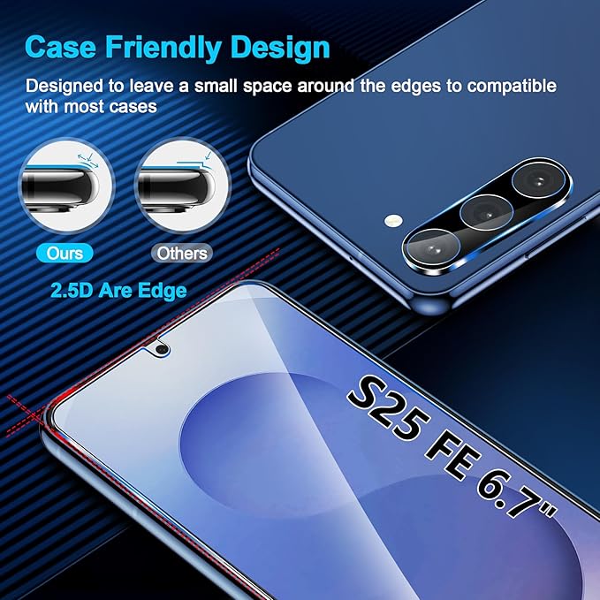 Pack Galaxy S25 FE Screen Protector, HD Clear Tempered Glass, Fingerprint Unlock