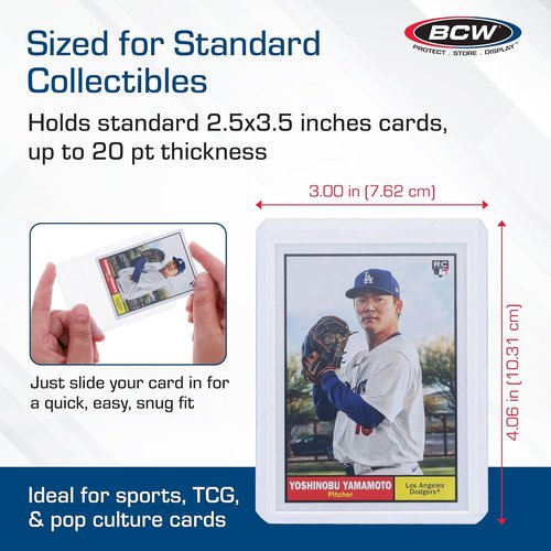 BCW 3x4 Topload Card Holders - 100 Pack | Rigid Protectors for Standard Size Cards Up to 35pt