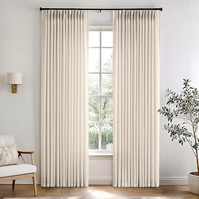Memory Trained Pinch Pleated Curtains 108 Inches Long, Viral Linen Pinch Pleat