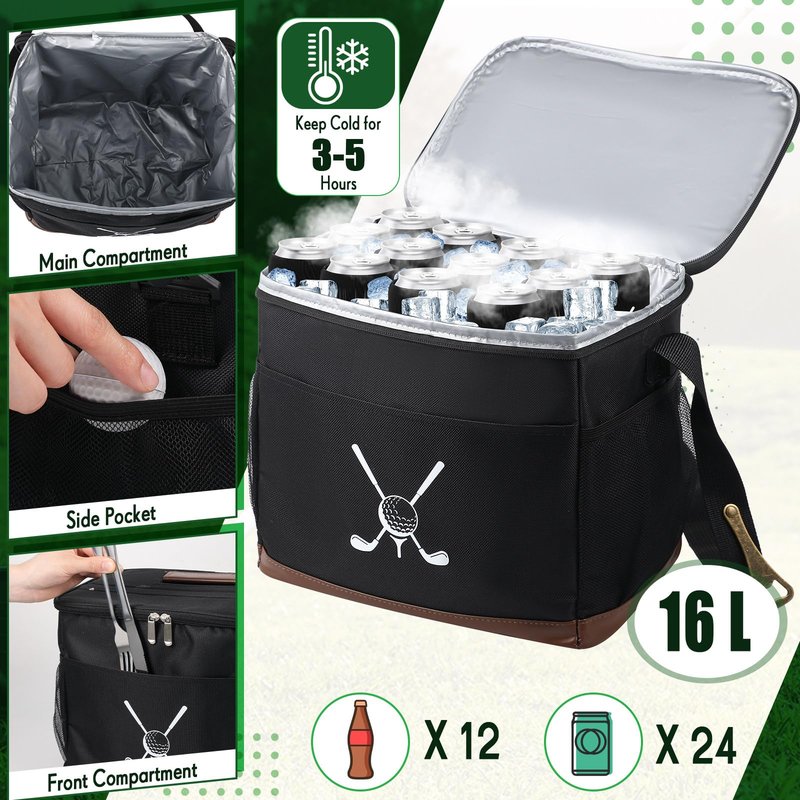 Reallnaive Golf Cart Cooler Bag Insulated with 6 Beer Can Sleeves 24 Can Large Foldable Leakproof Soft Cooler Bag with Bottle Opener Ice Cooling Holds for Golf Cart (Black)