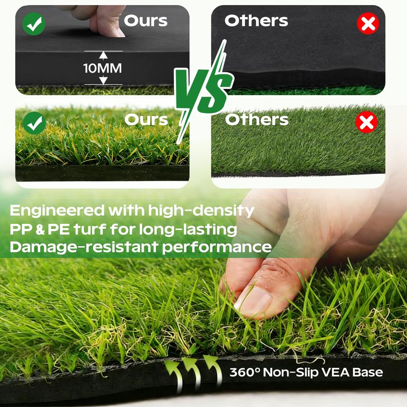 RIKADE 5x4ft Golf Hitting Mat, Backyard Garage Home Indoor Outdoor Practice Mat, 16mm Dense Short Turf with 6 Rotating Tee Holes, 10mm High-Rebound Non-Slip EVA Base Golf Training Mat