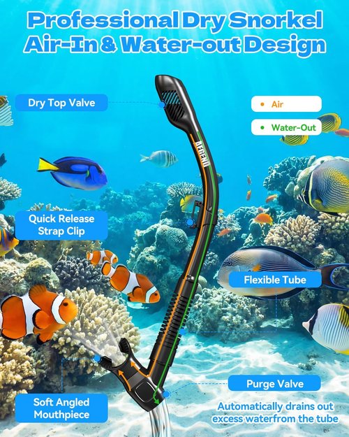 Aegend Snorkeling Gear - Anti-Fog Diving Mask with Dry Snorkel Set | Panoramic Wide View & Mesh Bag