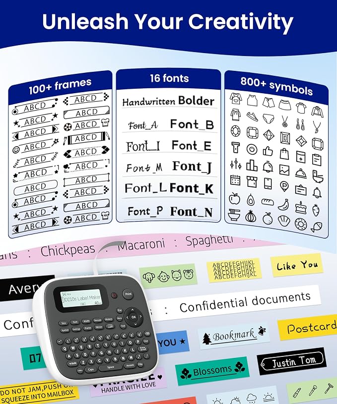 Label Maker Machine with Tape, Label Maker Waterproof Labels 12mm, D210s