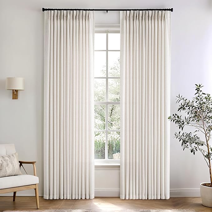 Memory Trained Pinch Pleated Curtains 86 Inches Long, Viral Linen Pinch Pleat