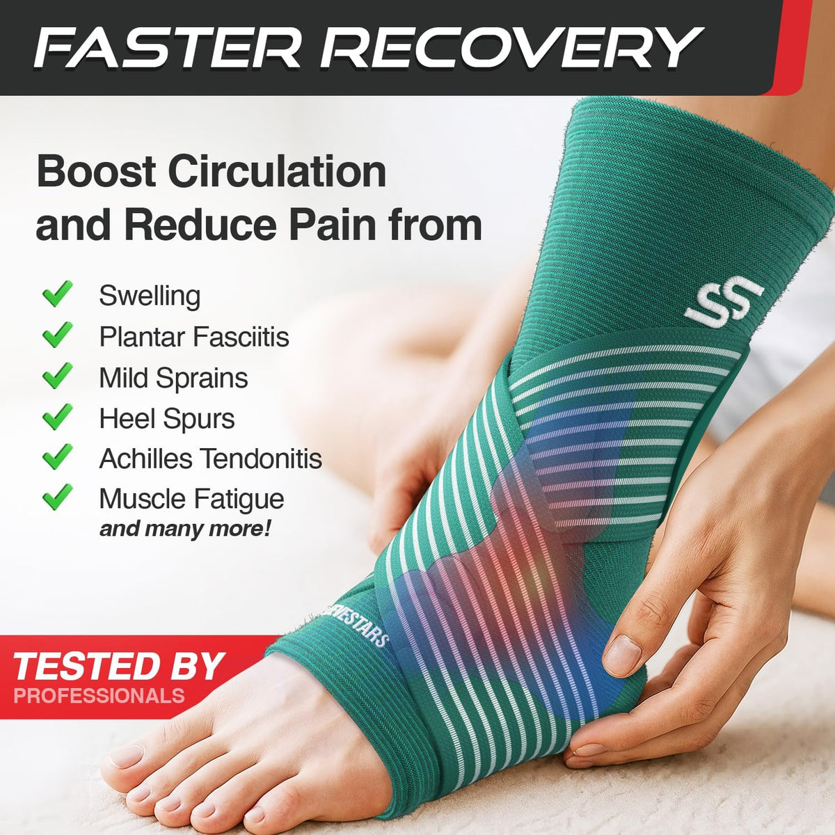 Sleeve Stars Ankle Brace - Compression Support for Sprains & Plantar Fasciitis Relief | Customizable Fit, Turquoise (Pair/M: 10"-12")