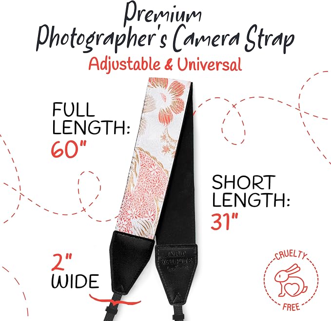 Art Tribute Camera Strap, Vintage Embroidered Neck Shoulder & Crossbody Camera