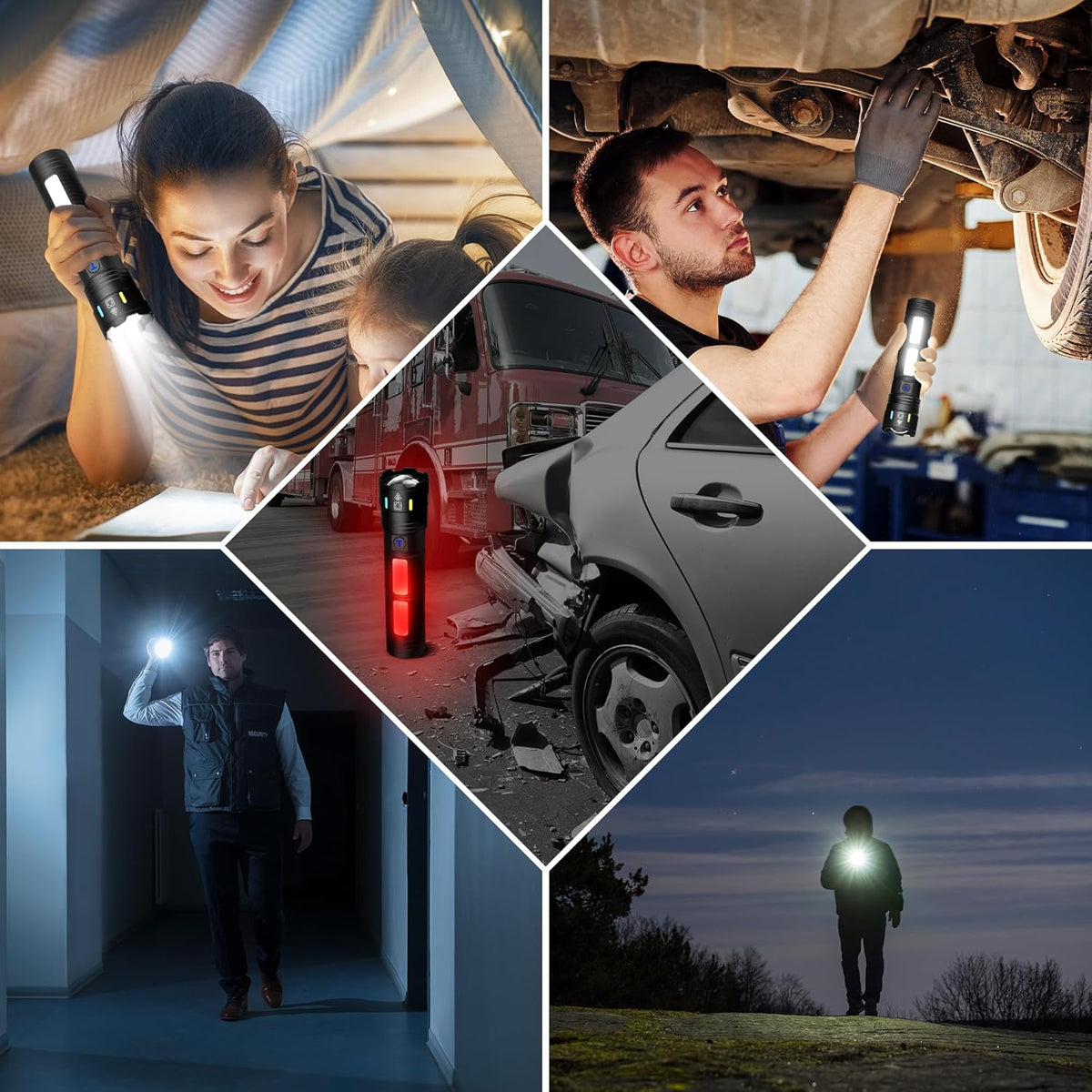 Skiennix Rechargeable Flashlight - 990,000 High Lumens, 5000ft Range, 4 Modes & Red LED for Emergencies