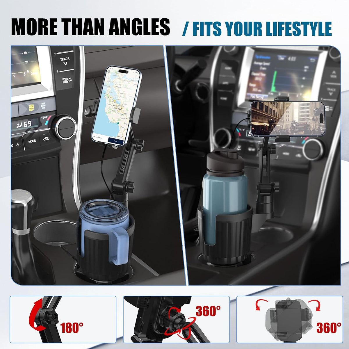 SAGRUILA 2-in-1 Cup Phone Holder for Car with up to 15W Wireless Charging