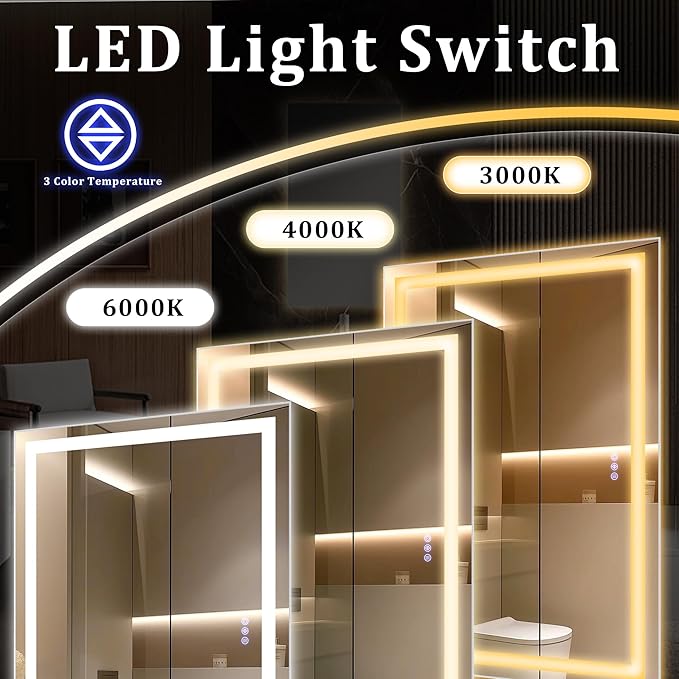 48"x 32" LED Bathroom Mirror with Lights – Backlit & Front Lit Lighted Vanity Mirror for Wall with Dimmable Lights 3 Colors – Adjustable Brightness, Anti-Fog, Shatterproof Tempered Glass