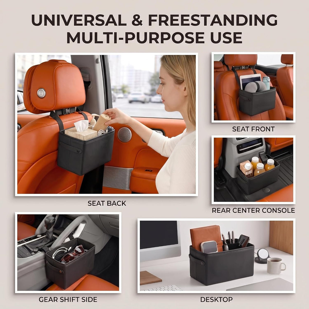 Car Seat Back Organizer, Hanging Leather Storage Caddy Kids, Black