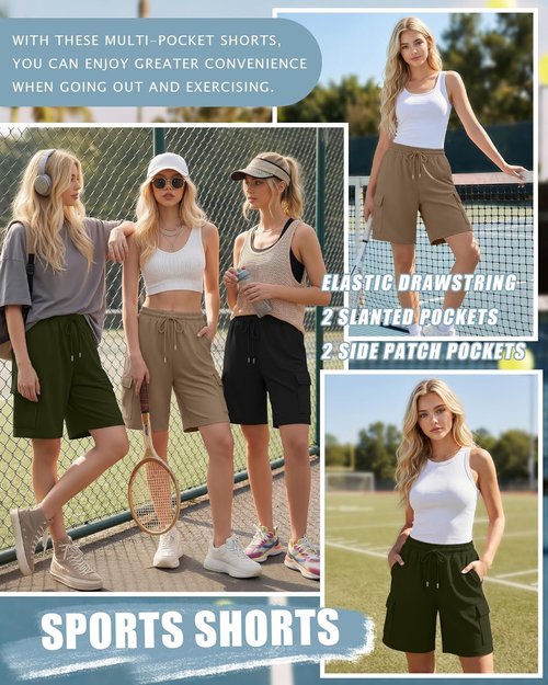 Neer Women's Bermuda Shorts - Casual Knee-Length Cargo Shorts with 4 Pockets | Elastic Drawstring