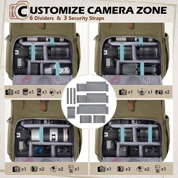 RAINSMORE Camera Bag Backpack for DSLR/SLR Mirrorless 15.6 Inch Laptop Camera