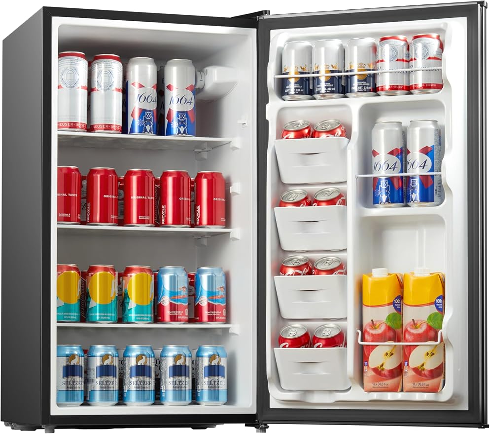 Midea 3.3 Cu.ft Compact Fridge, Energy Star Certified, Low Noise for Office | Adjustable Thermostat, Reversible Door,Ideal for Dorm, Office, Black