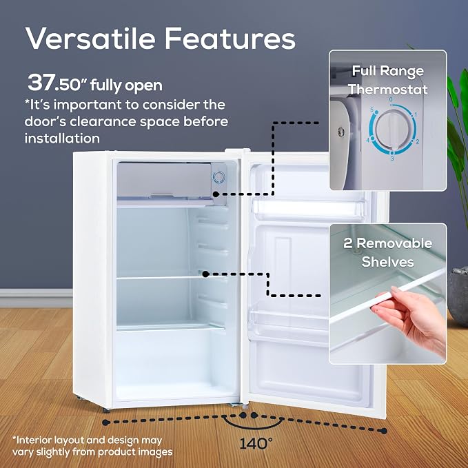 Igloo 3.2 Cu.Ft. Mini Fridge with Freezer - Single Door Compact Refrigerator with Glass Shelves for Homes, Dorms & Offices- Keep Snacks, Drinks & Frozen Foods Cool with Temperature Control Mini Fridge