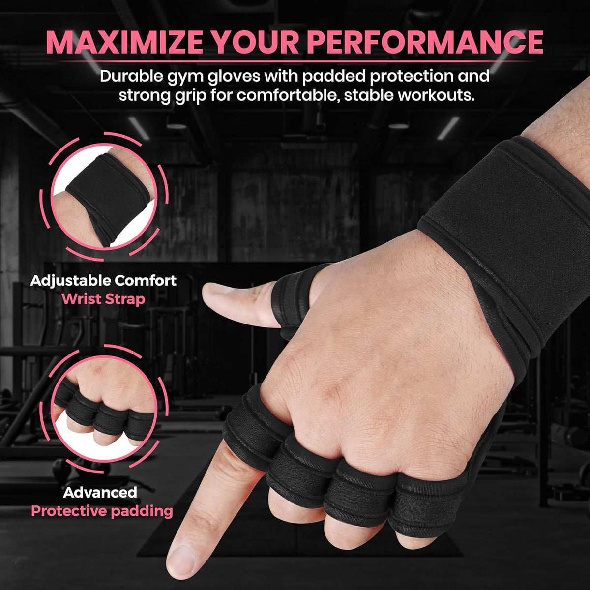 Skiennix Workout Gloves - Smartwatch Compatible Ventilated Gym Gloves with Wrist Wrap Support | Breathable Weight Lifting Gloves for Fitness & Training
