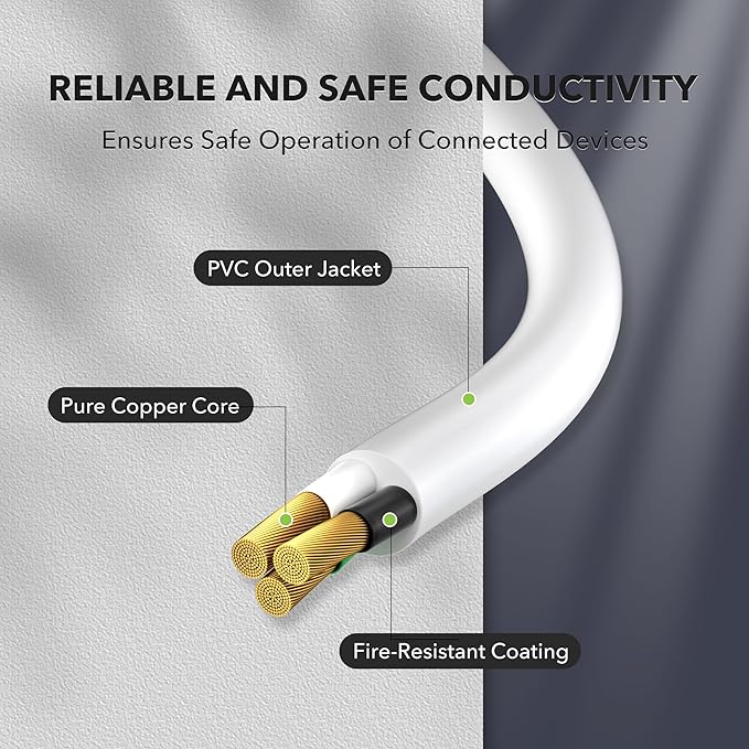 BN-LINK [2 Pack] 10ft White Outdoor Extension Cord 16/3 SJTW, 3-Prong, Weather Resistant & Flame Retardant, for Garden, Landscaping & Holiday Decorations