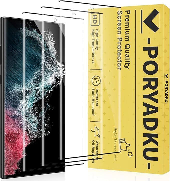 V-PORYADKU 3 Pack for Galaxy S22 Ultra Screen Protector, 9H Tempered Glass