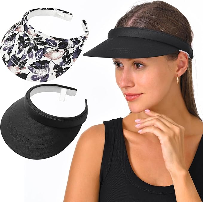2 Pack Visor Women Men Sun Hat Clip On Visors Adjustable Sport Wide Brim Cap