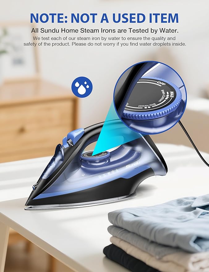 Steam Iron for Clothes, 500 Microsteam Holes, Ceramic Soleplate, 3-Way Auto-Off, Fast Heat-up, Burst of Steam, Precision Tip, Self-Clean, Anti-Calc, Steamer for All Fabrics