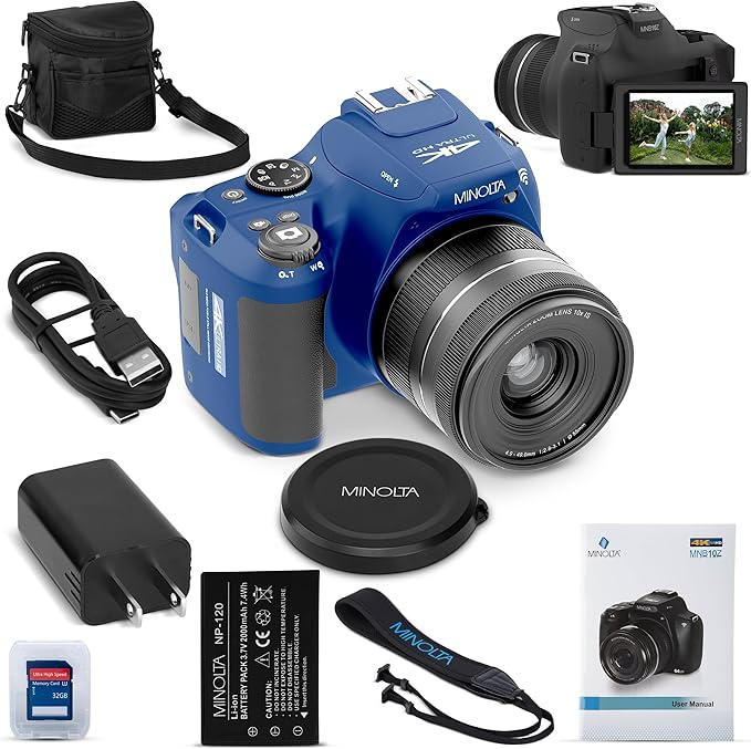 Minolta 64MP Digital Camera – 10x Optical Zoom, 4K Ultra HD Video, Macro