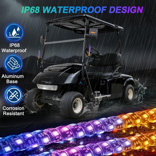 iLSKW 2-Pack 1FT Golf Cart LED Whip Lights Holder, for 0.59-1.18" Rails, APP&Remote Control RGB Whips, with Brake Turn Reverse Signal Function, for 36V 48V 72V Golf Carts (Included DC Converter)