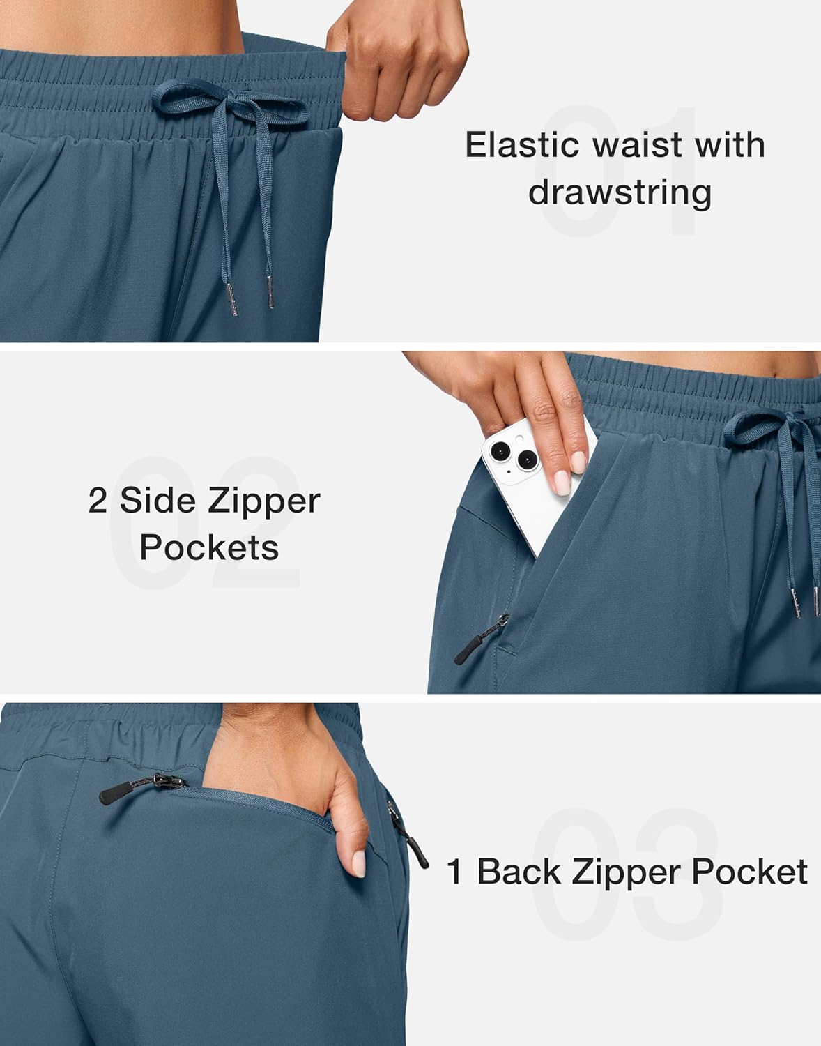 SANTINY Women's Hiking Shorts - Lightweight Quick-Dry with 3 Zipper Pockets | 7''/9'' Sizes