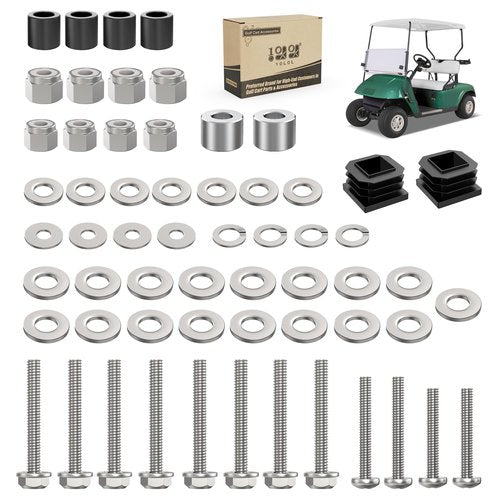 10L0L Golf Cart Suntop Hardware Kit for EZGO TXT/DCS/PDS/Medalist (1994-2013)-Front Top Strut Stainless Steel Screw Bushings Repair Kit, OEM#75465-G01, 58-Piece Set