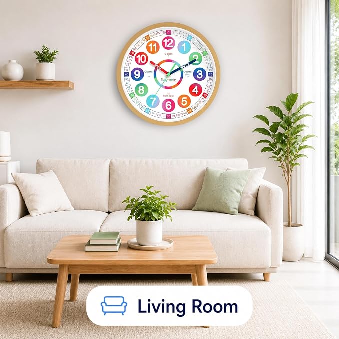 Roymnie Wall Clock Battery Operated Silent Non Ticking Teaching Time Analog