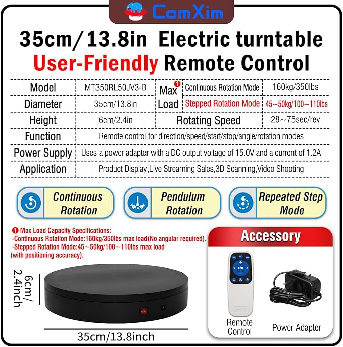 360 Rotating Platform, 13.8Inch/35cm Remote Motorized Turntable, 400lbs