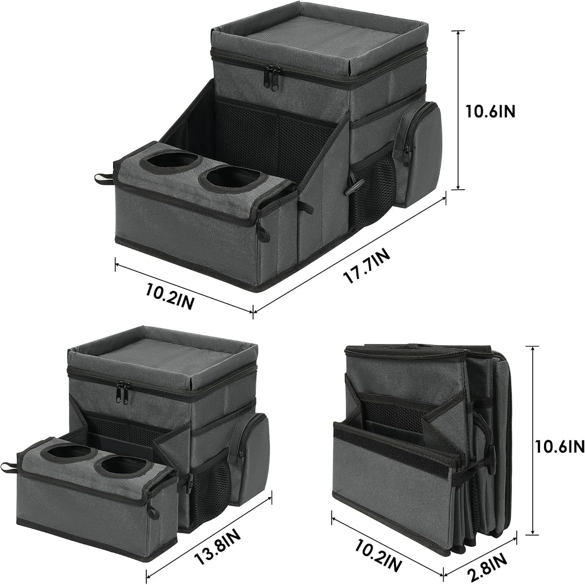 Backseat Organizer for Kids & Adults – Car Seat Cooler Warmer with 2-in-1 Writing Tray, Cup Holders & 11 Storage Compartments | Road Trip Car Organizer for Front & Back Seat (Grey)