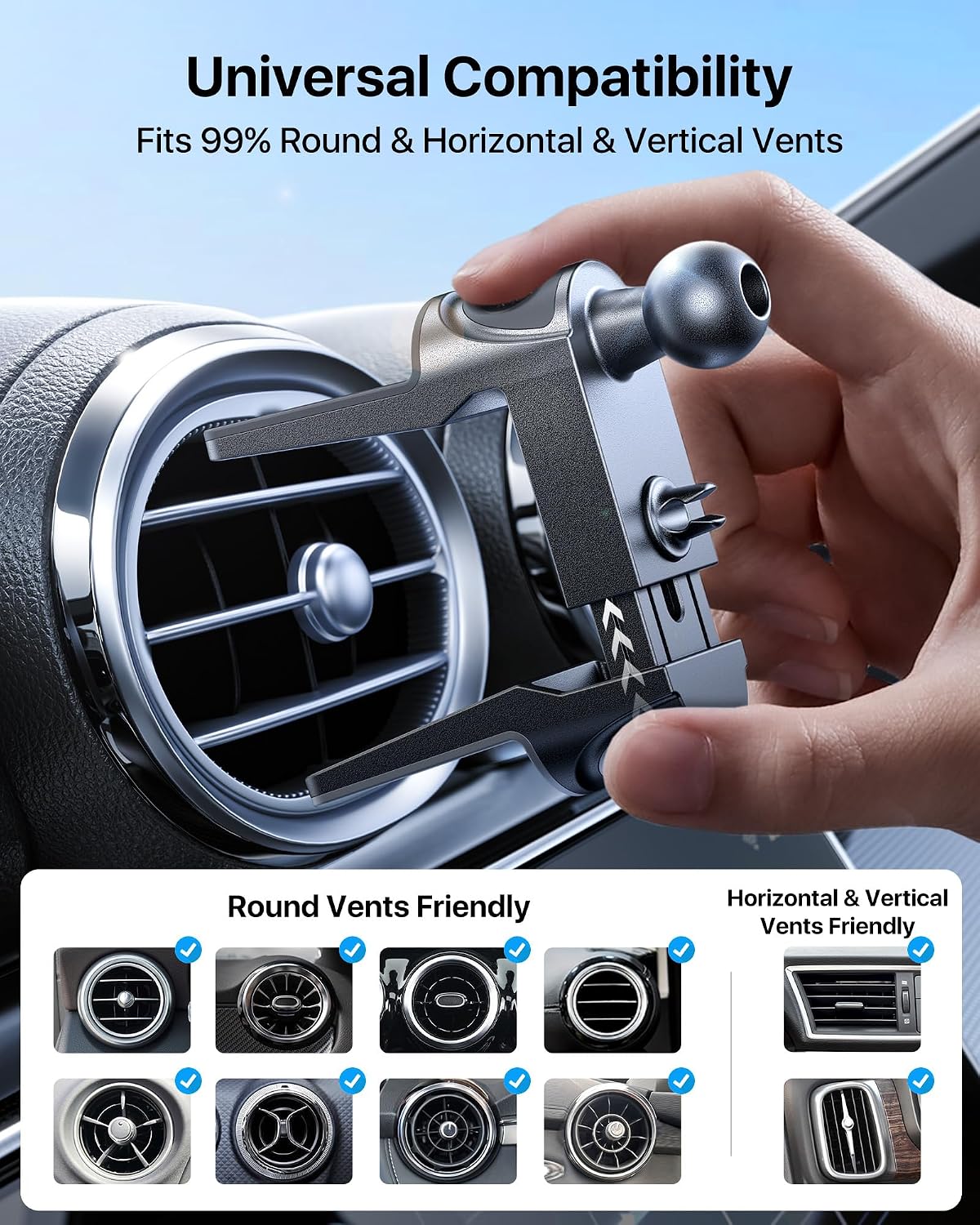 andobil Universal Car Phone Holder [Round Vent Friendly] Phone Mount for Car Circle Vent, Sturdy Clip 360° Rotation Cell Phone Car Holder Mount for Ford Mercedes Benz Toyota BMW fit iPhone Samsung