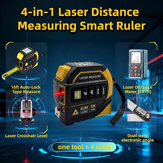 4-in-1 Laser Tape Measure with Level, 16Ft Ruler, 197Ft Laser | Almighty