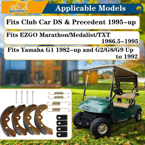 Mixopoly Golf Cart Brake Shoes Pads with Spring Kit for Club Car DS & Precedent 1995-up, Replace OEM 101823201 1018232-01 101816301 1011466