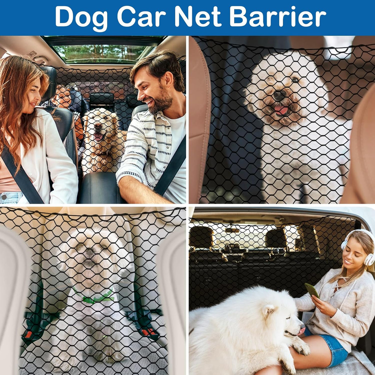 Dog Car Barrier Net Pet Car Divider Back Seat Barrier Net for Trucks, SUV, Full Sized Sedans Pet Restraint Car Backseat Divider Vehicle Gate Cargo Area Travel Trunk Mesh Net Screen Barricade