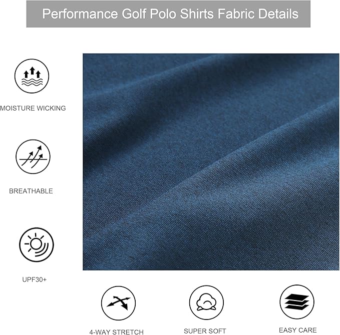 Alex Vando Mens Golf Shirt Moisture Wicking Quick-Dry Short Sleeve Casual Polo Shirts for Men