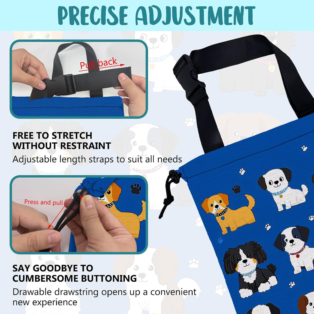 Car Garbage Bag Cartoon Dogs and Paw Prints Drawstring Car Trash Bag Hanging for Back Seat with Adjustable Buckle Canvas Vehicle Trash Can Easy-to-Install