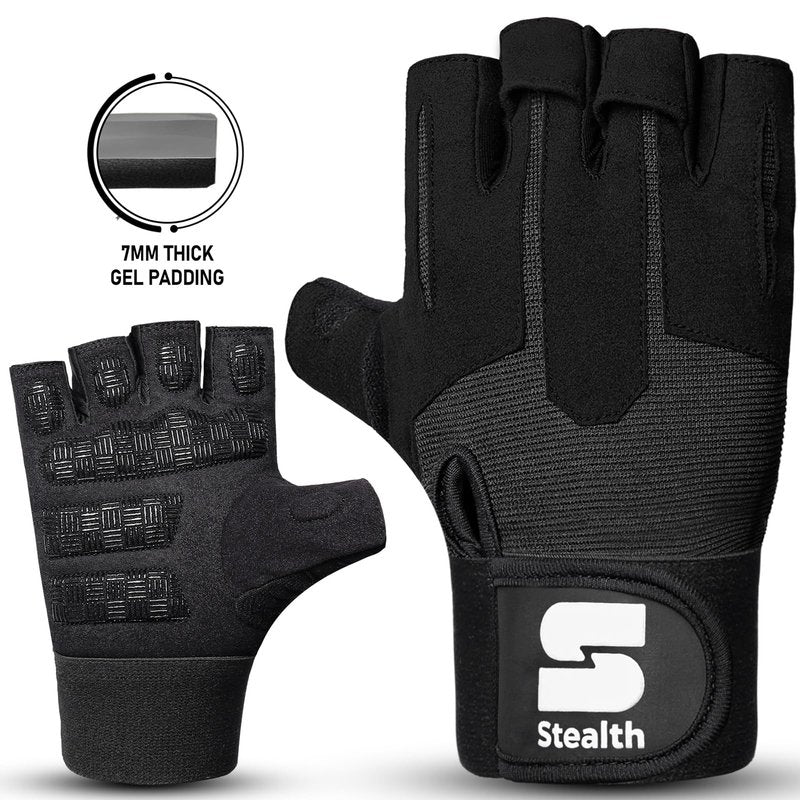 Stealth Sports Weight Lifting Workout Gloves Men Women Non-Slip Gel Padded Grip Full Palm Protection for Pull ups Gym Training Fitness Weightlifting Bodybuilding Exercise Gloves,R7 - Black (XL)