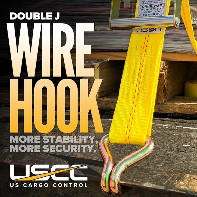 US Cargo Control Wire Hook Ratchet Straps 2 Inch x 12 Foot (14-Pack), 10,000 LBS Break Strength, Ratchet Straps Heavy Duty with Double J Hooks, Cargo Tie Downs for Flatbed Trailers and Trucks