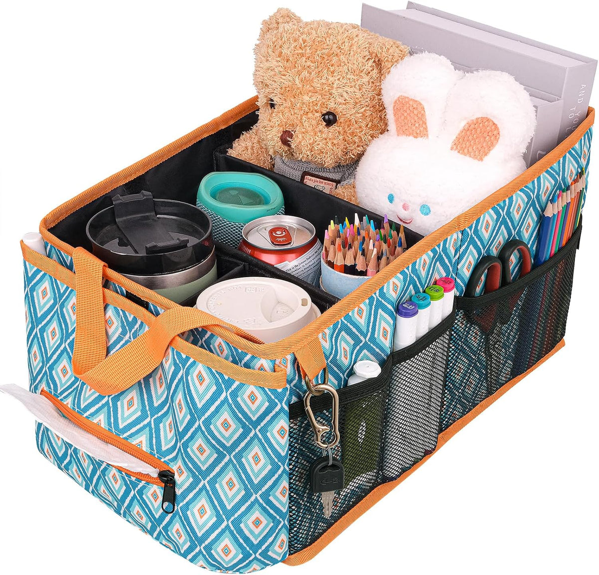HEYSKAY Car Organizer with Tissue Box, Coffee Cup Drink Holder, Toy Books Storage for Car (Grey)