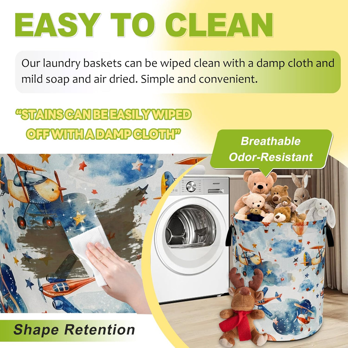 Airplane Clouds Laundry Basket Foldable Waterproof Hamper 18.9 x 16.5 Inch