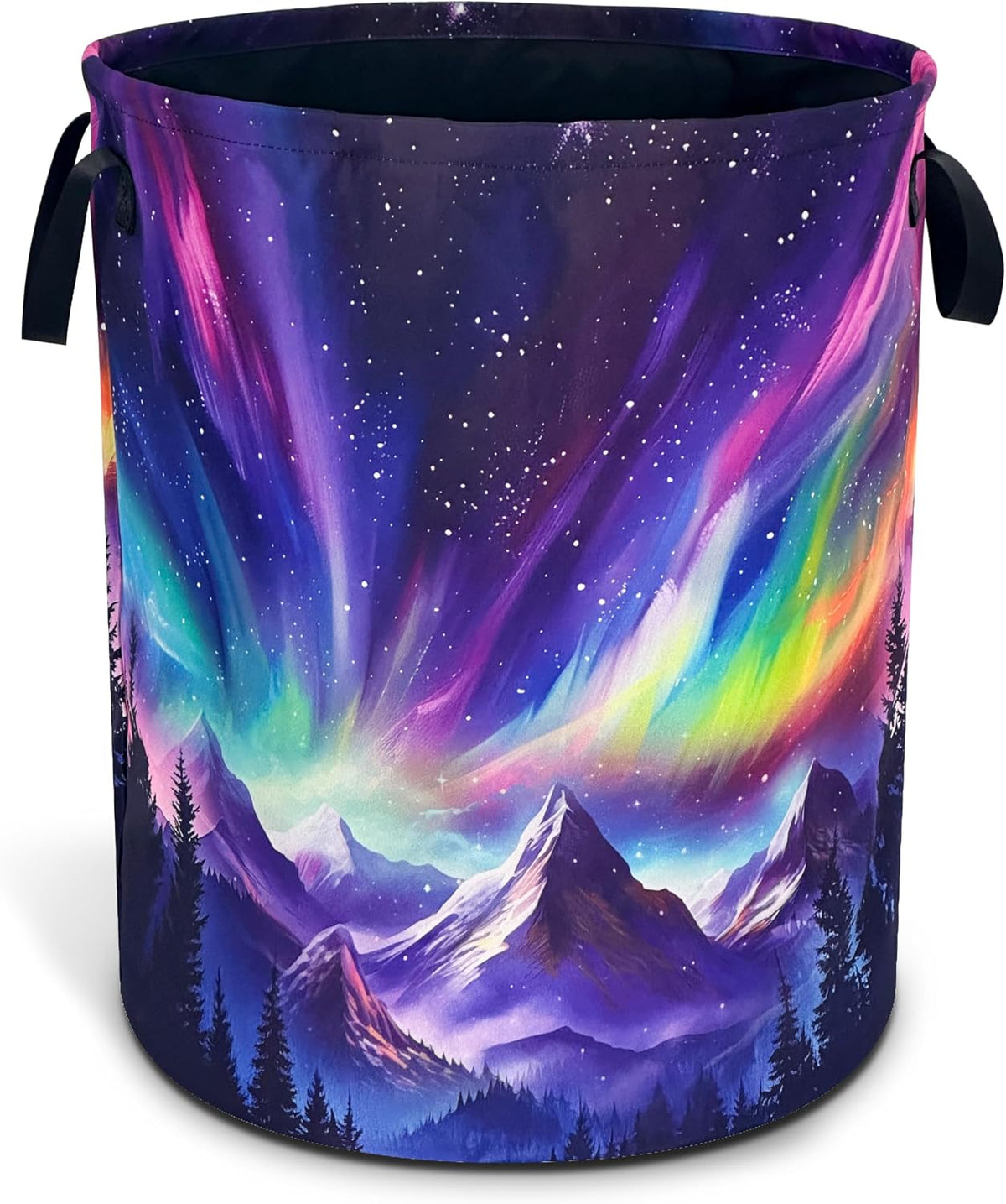 Aurora Mountains Laundry Basket Night Sky Forest Foldable Oxford Cloth