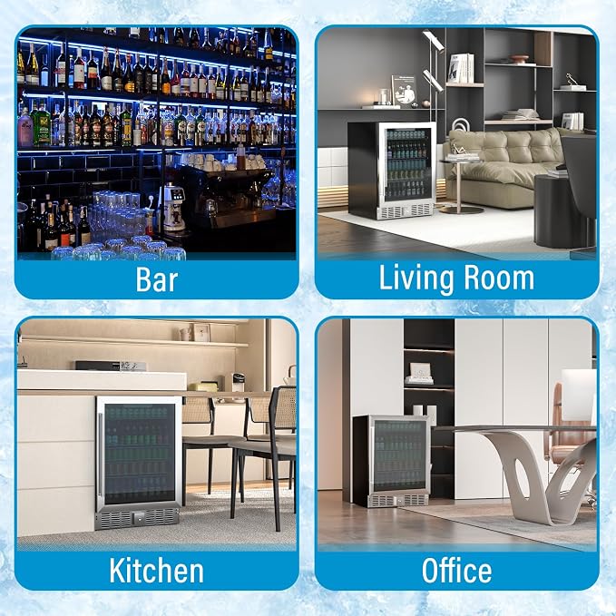Erivess 24" Fridge 166 Can Wine and Beverage Refrigerator Cooler Glass Door | 5.3 Cu Ft Drink Fridge Large Capacity for Home/Bar with LED Display, Digital Temperature Control, Removable Shelves, Silver