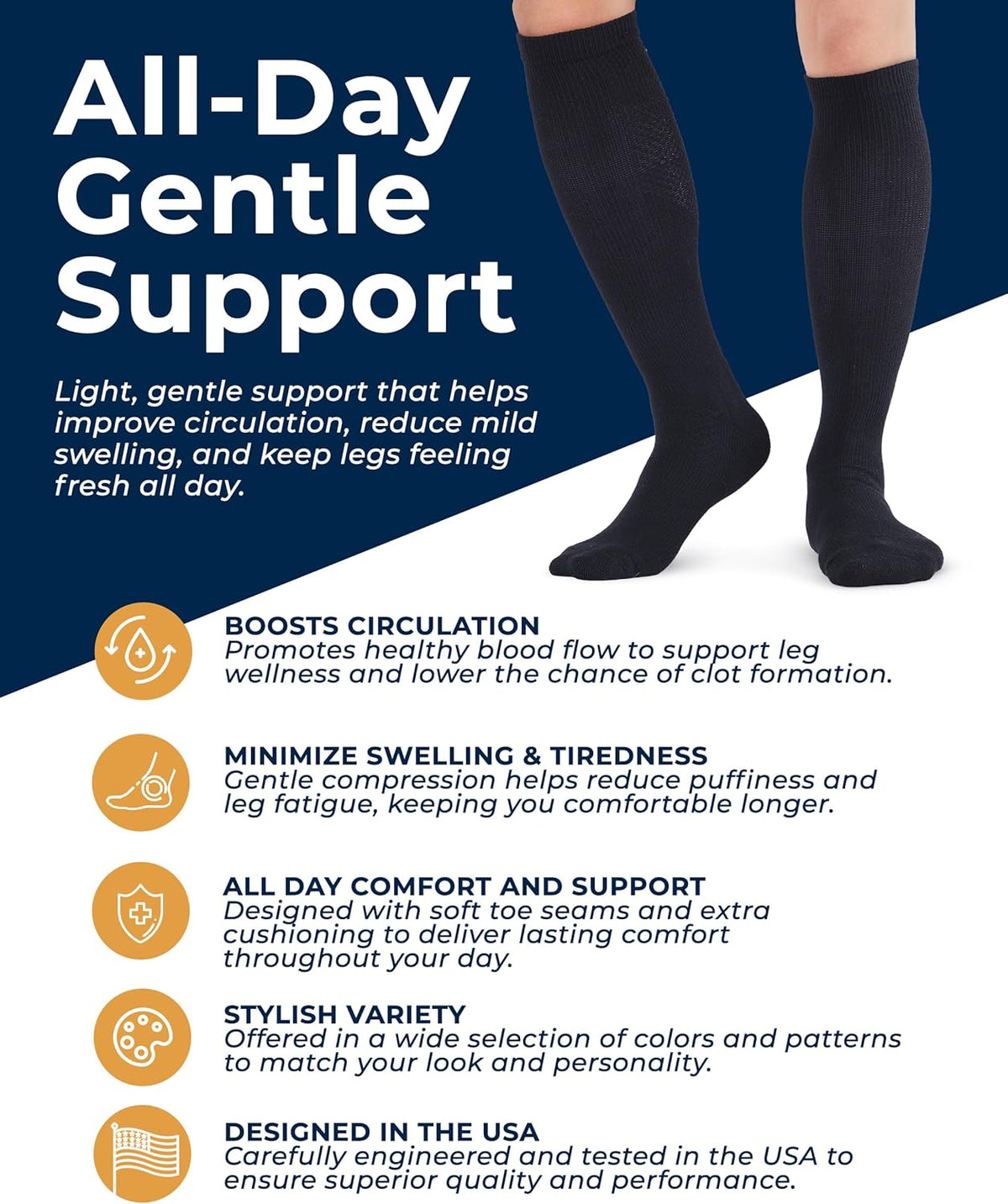 Pembrook Compression Socks - Light Support for Men & Women | 3 Pairs | 8-15 mmHg Dress Socks