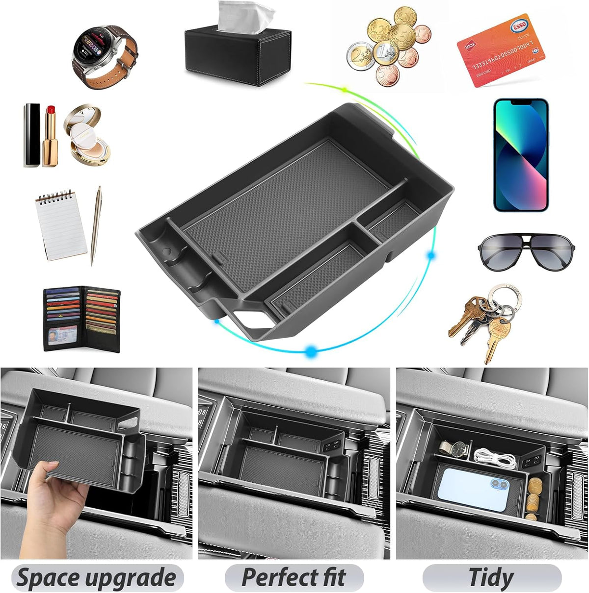 SKTU for 2025 2026 Toyota Sienna Accessories Center Console Organizer for 2021-2026 Toyota Sienna Console Tray 2026 Sienna ABS Console Organizer with Coin Holder (Not Fit Models with Refrigerator)