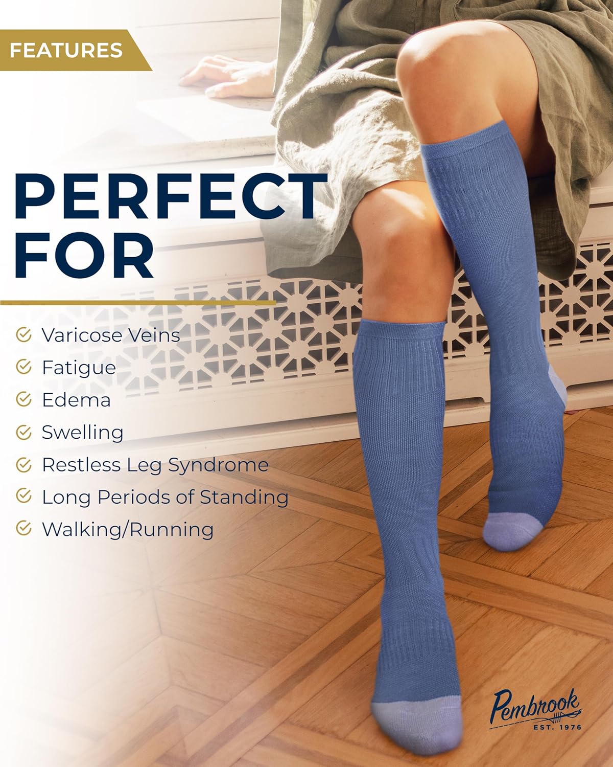 Pembrook Bamboo Viscose Compression Socks - 8-15 mmHg Knee High Support | 3 Pairs for Ultimate Comfort