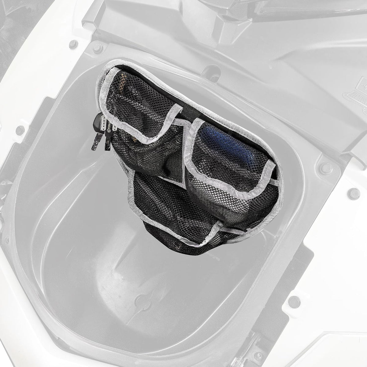 Side Trunk Lid Organizer Fit for Can Am Spyder F3 F3S F3T F3L 2015-2025 Removable 3 Mesh Pocket Luggage Saddle Bag (Black)