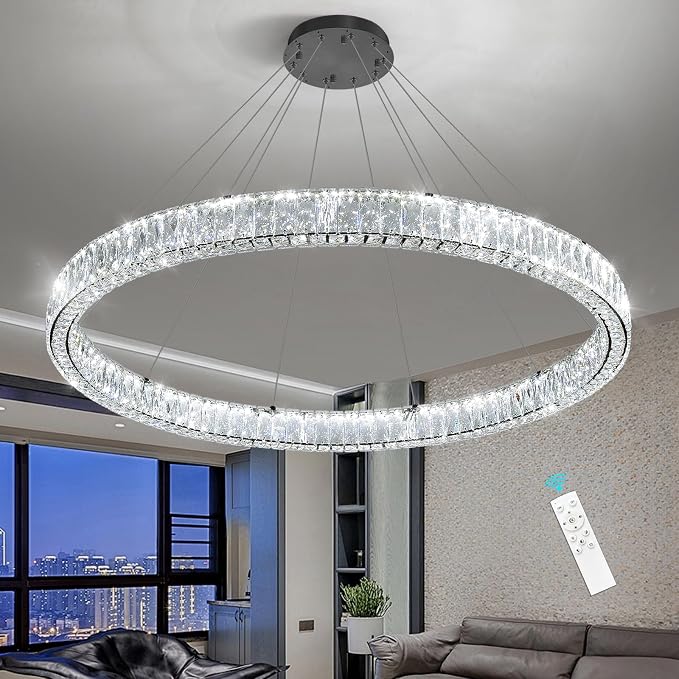 HAIXIANG Modern Crystal Chandelier Dimmable Large Ring LED Pendant Lights
