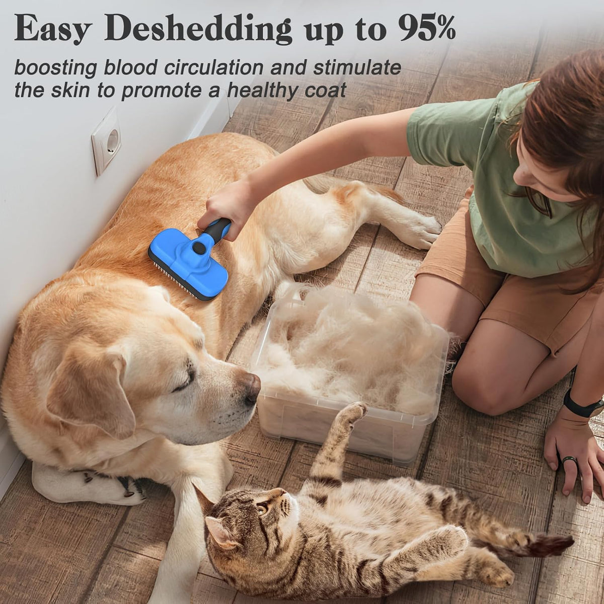 Swihauk Self-Cleaning Slicker Brush - Gentle Deshedding Tool for Dogs & Cats | Blue Color